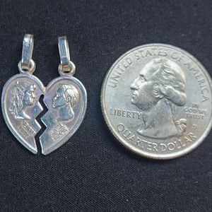Silver Solid 925 Italy stamp Split heart-Couple heart Pendant - New no box